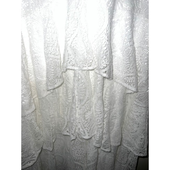 Lulus white plunge dress sz l lace tiered elegant avant garde castal nwt - Picture 5 of 11
